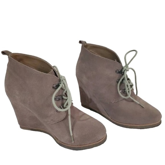 Steve Madden Tanngoo Booties Women Size 8.5 Leather Suede Laces Tan Wedge - Picture 1 of 11